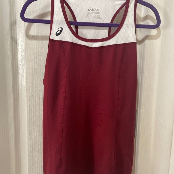 asics sports blouses chaser shimmer burgundy/white - Picture 1 of 6